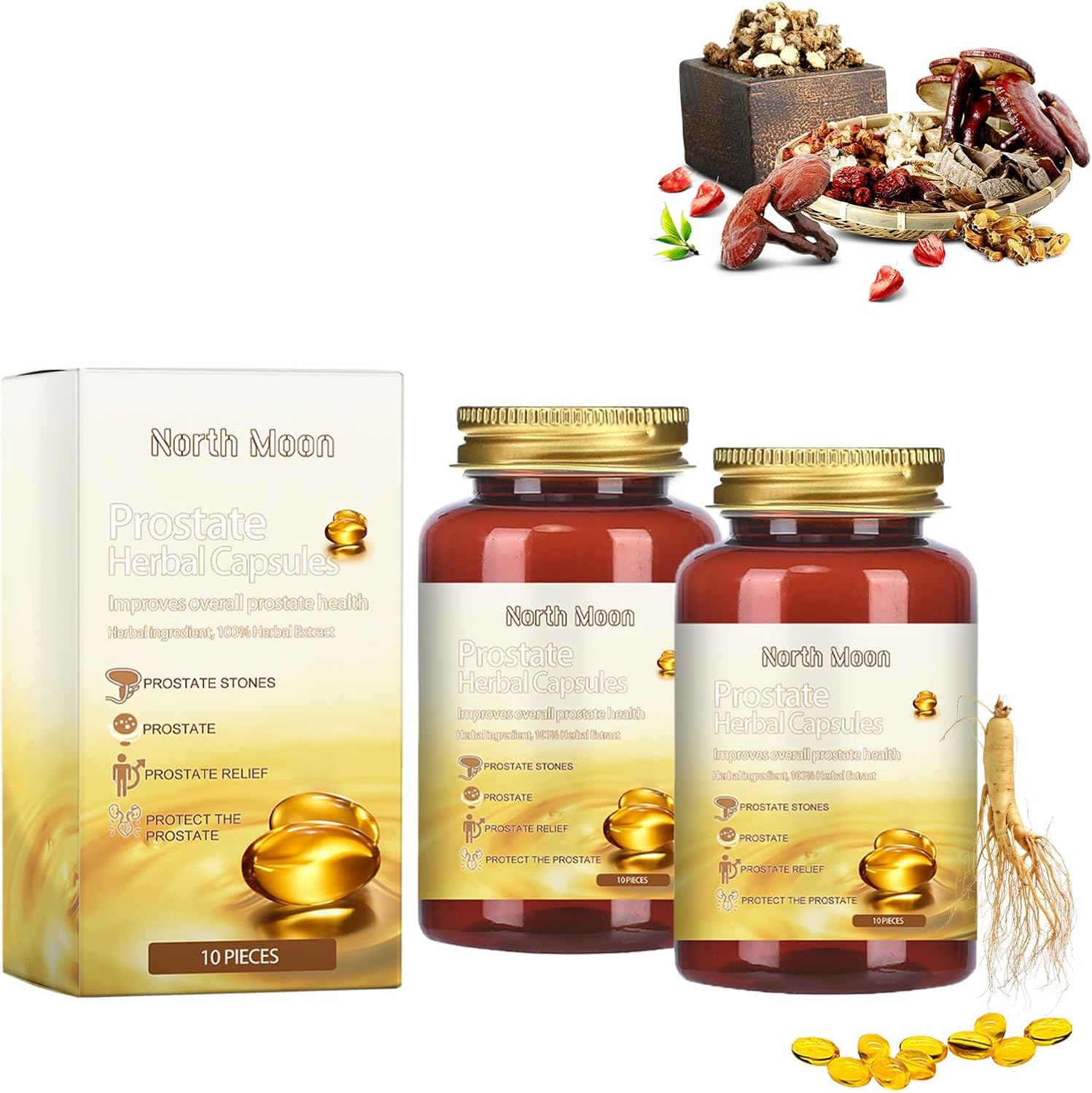 North Moon Prostate Herbal Capsules - 100% Natural Prostate Health Supplement (20 PCS/2 Bottles)