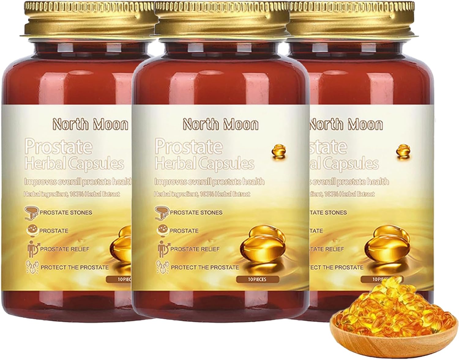 North Moon Prostate Herbal Capsules for Men - Natural Prostate Support Supplement, 10 Capsules per Bottle