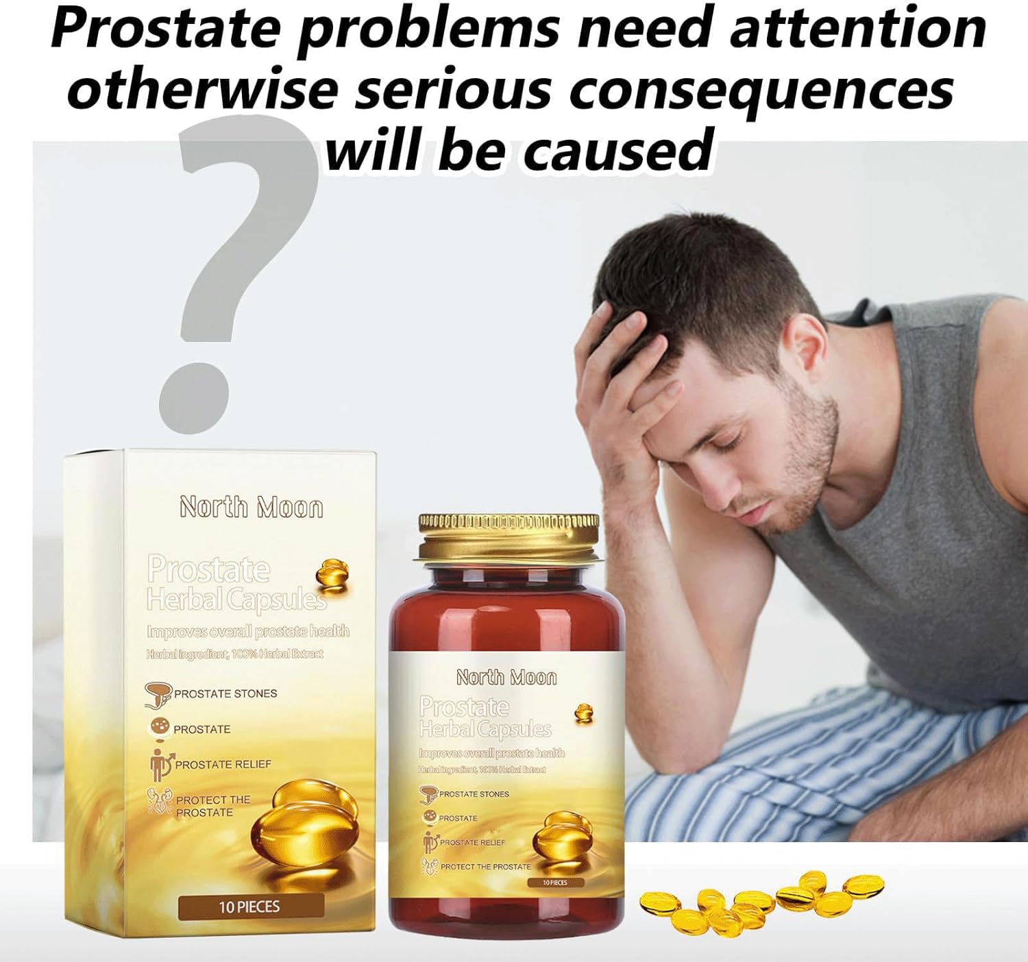 North Moon Prostate Herbal Capsules for Men - Natural Prostate Support Supplement, 10 Capsules per Bottle