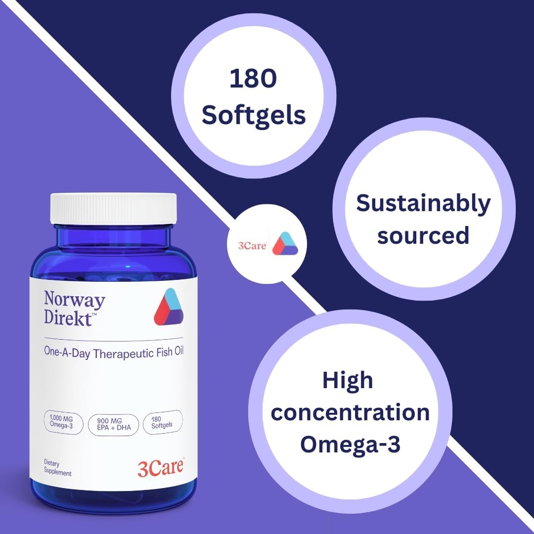 Norway Direkt Omega-3 Fish Oil Softgels - 2,000mg Omega-3, 1060mg EPA, 740mg DHA - 180 Count - Pharmaceutical Grade
