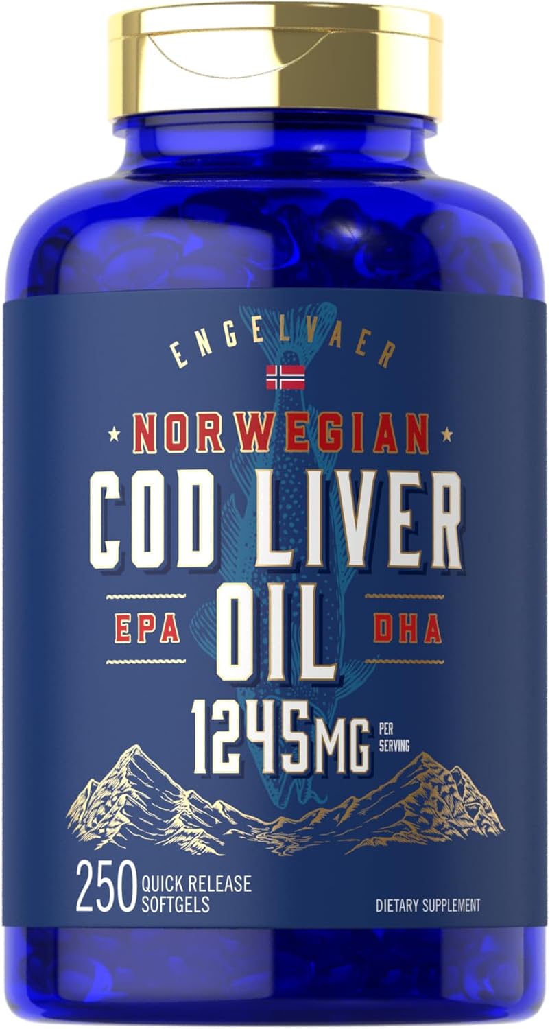 Norwegian Carlyle Cod Liver Oil Softgels - 1245mg, 250 Count - Non GMO, Gluten Free