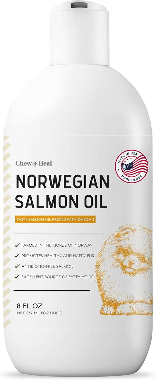 Norwegian Dog Salmon Oil for Dogs - Omega 3 Supplement for Skin and Coat Health - Itchy Skin Support - 8 oz Liquid - Essential Fish Oil Supplement for Dogs