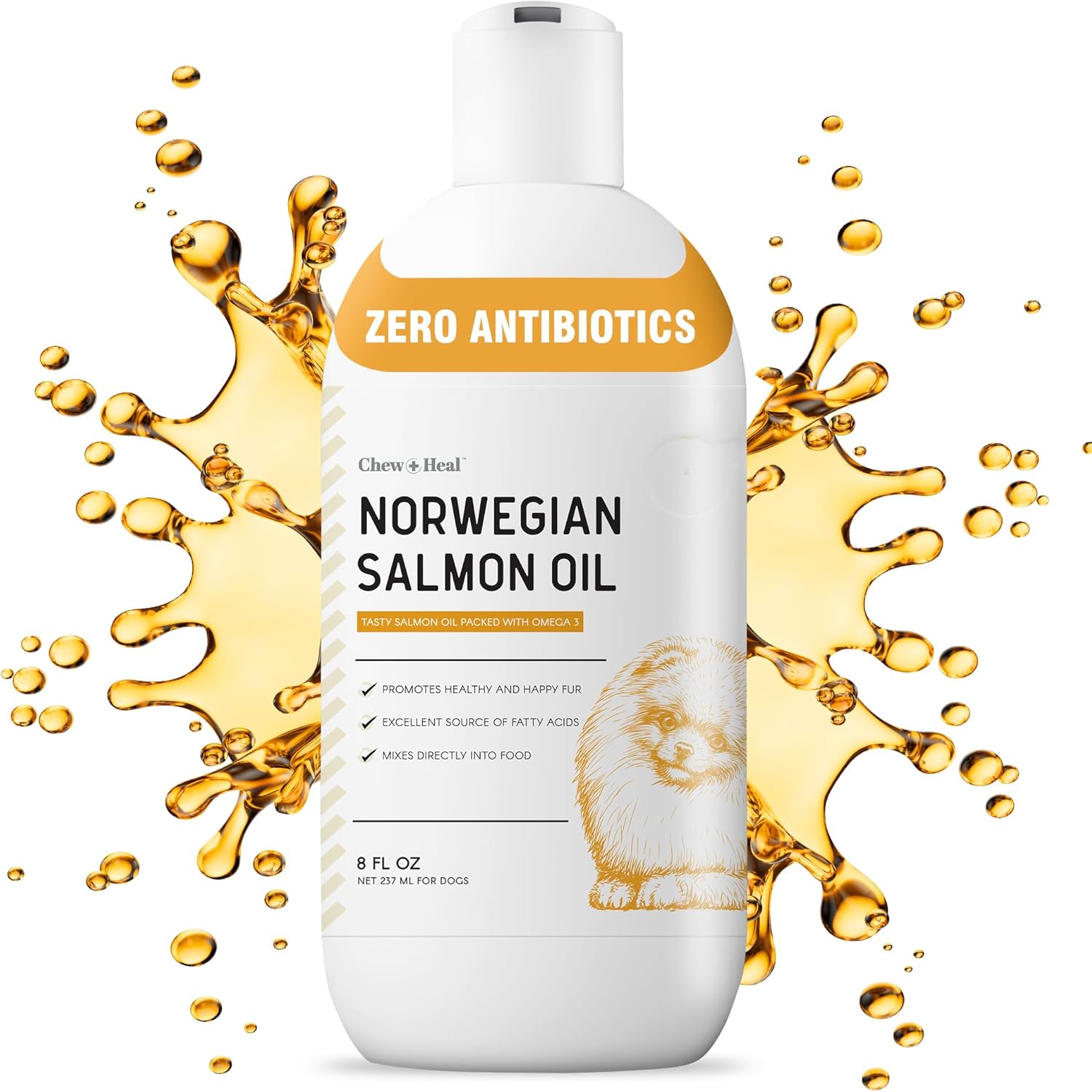 Norwegian Dog Salmon Oil for Dogs - Omega 3 Supplement for Skin and Coat Health - Itchy Skin Support - 8 oz Liquid - Essential Fish Oil Supplement for Dogs