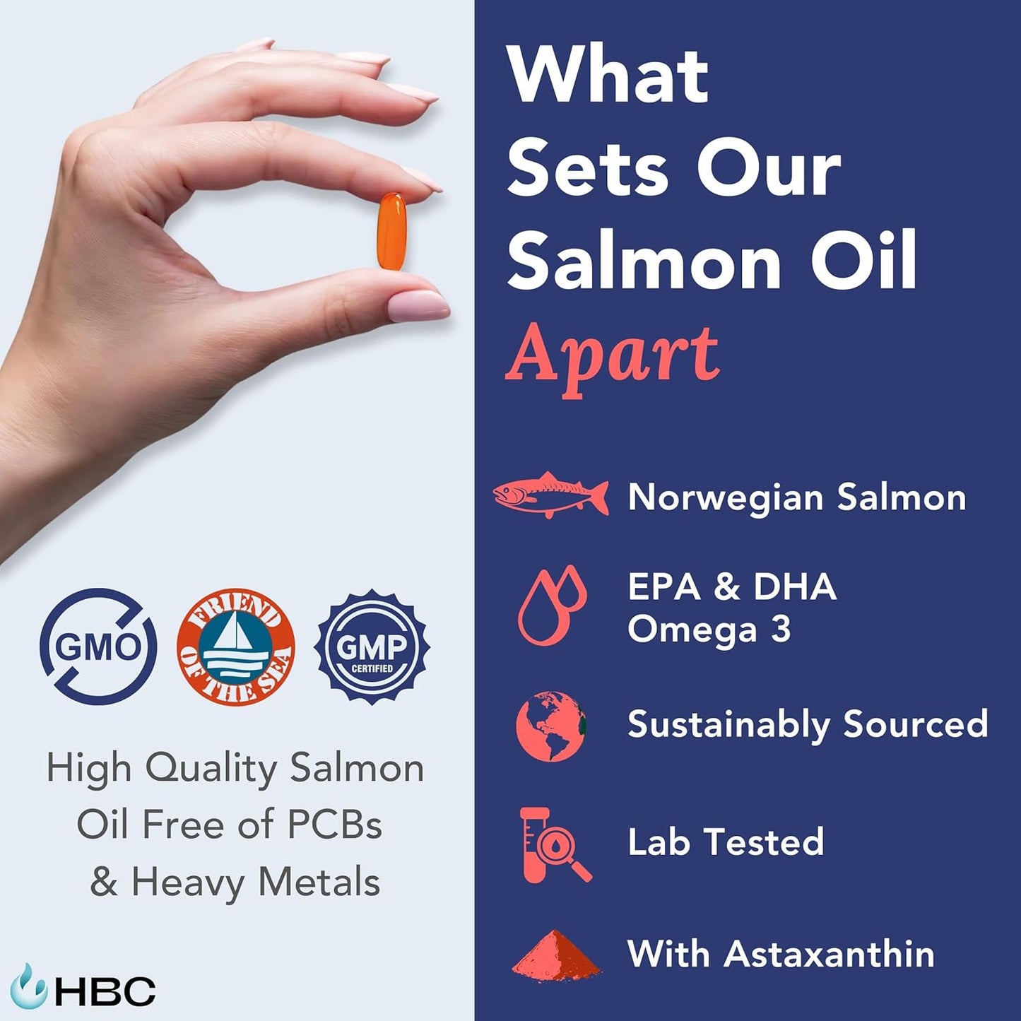 Norwegian Salmon Oil Capsules - High Strength Omega 3 Fish Oil Supplement with EPA, DHA & Astaxanthin for Eye, Brain & Heart - 90 Caps