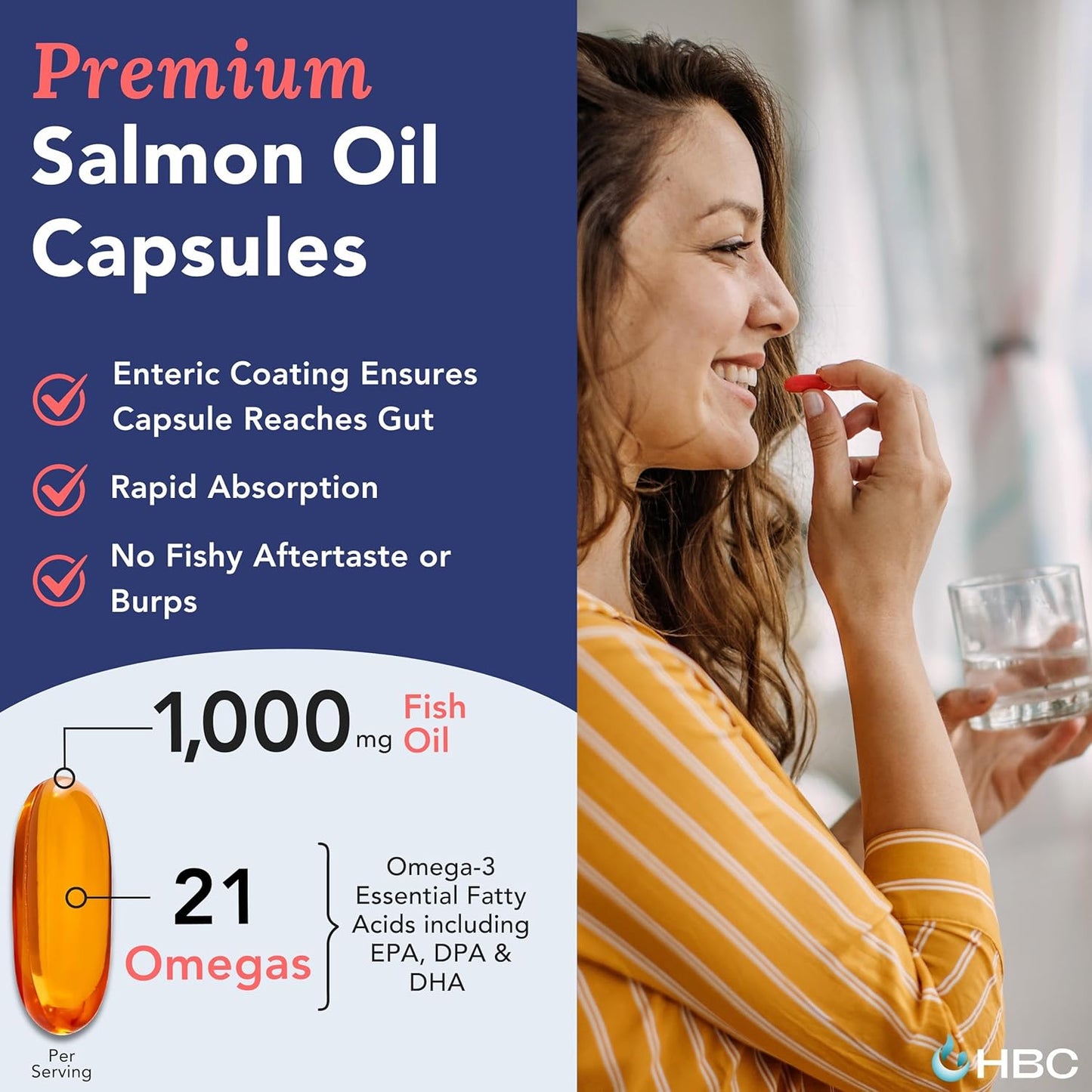 Norwegian Salmon Oil Capsules - High Strength Omega 3 Fish Oil Supplement with EPA, DHA & Astaxanthin for Eye, Brain & Heart - 90 Caps