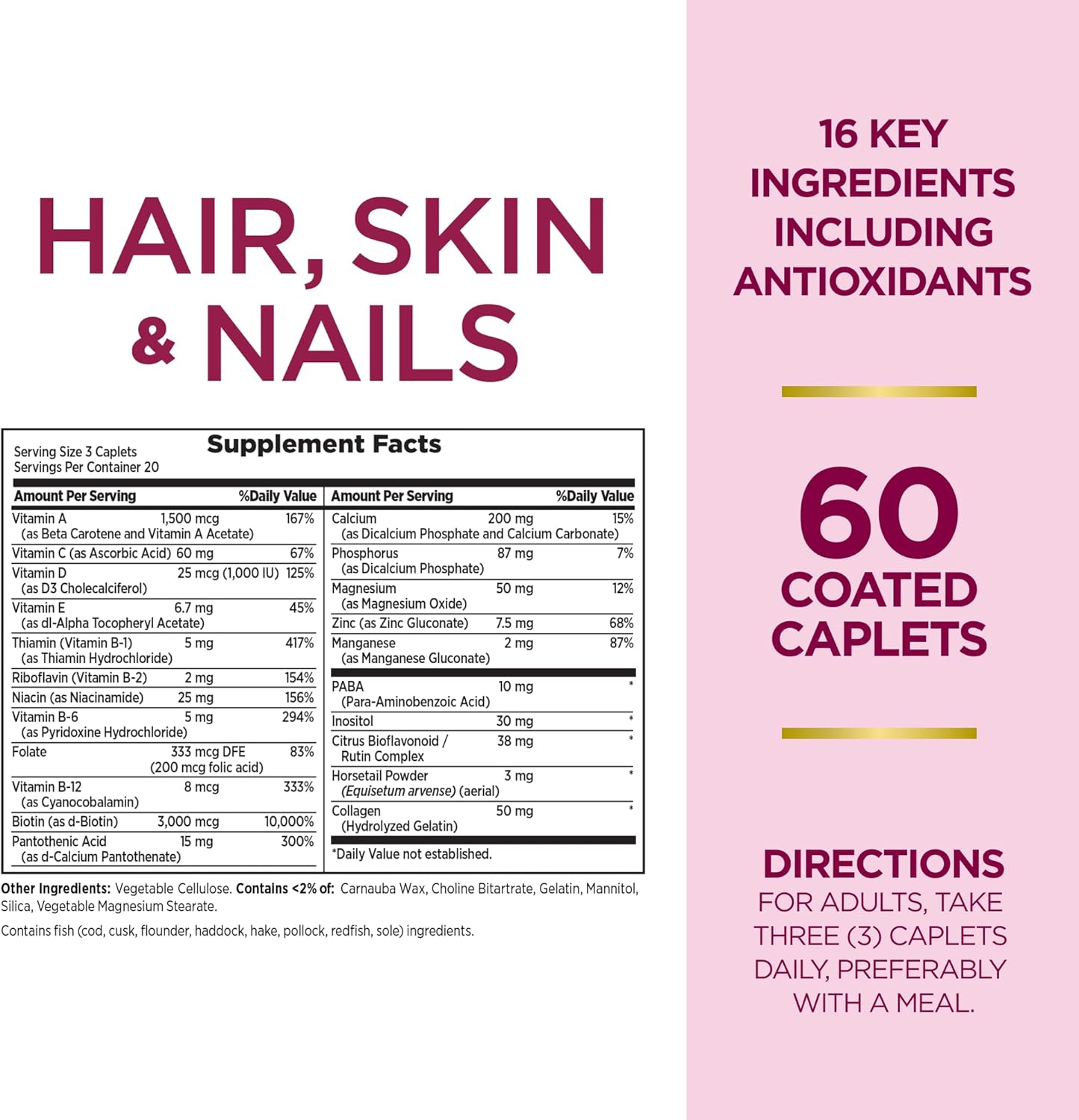 Nourish Your Hair, Skin & Nails with Nature's Bounty Optimal Solutions, 60 Caplets, 3,000 mcg Biotin