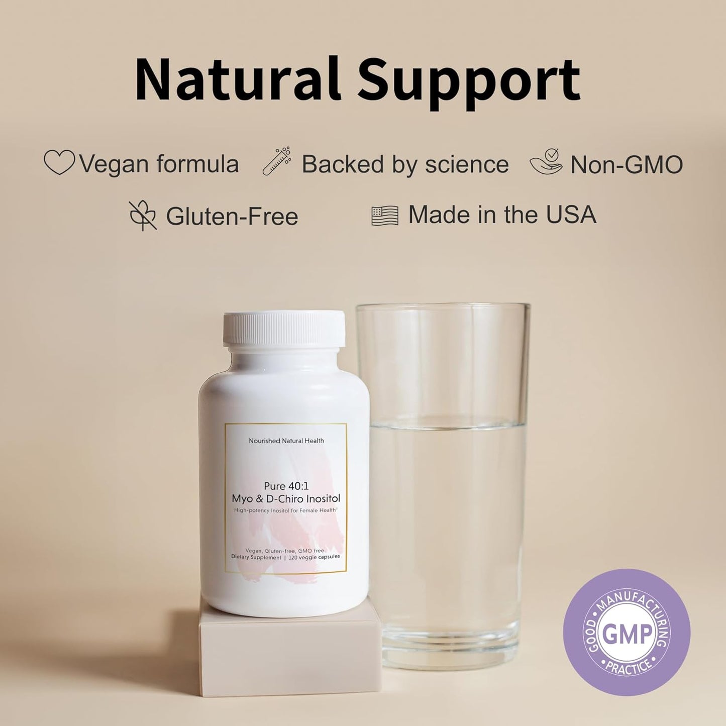 Nourished 40:1 Myo & D-Chiro Pure Inositol Supplement for Women - 360 Capsules for Fertility and Skin Health