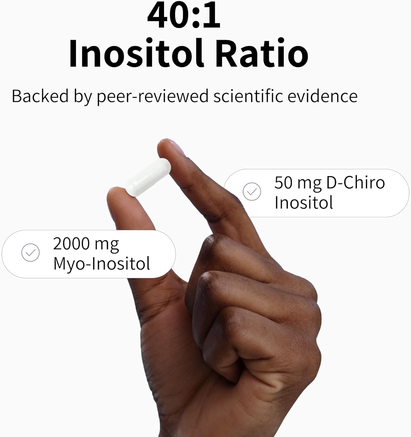 Nourished 40:1 Myo & D-Chiro Pure Inositol Supplement for Women - 360 Capsules for Fertility and Skin Health