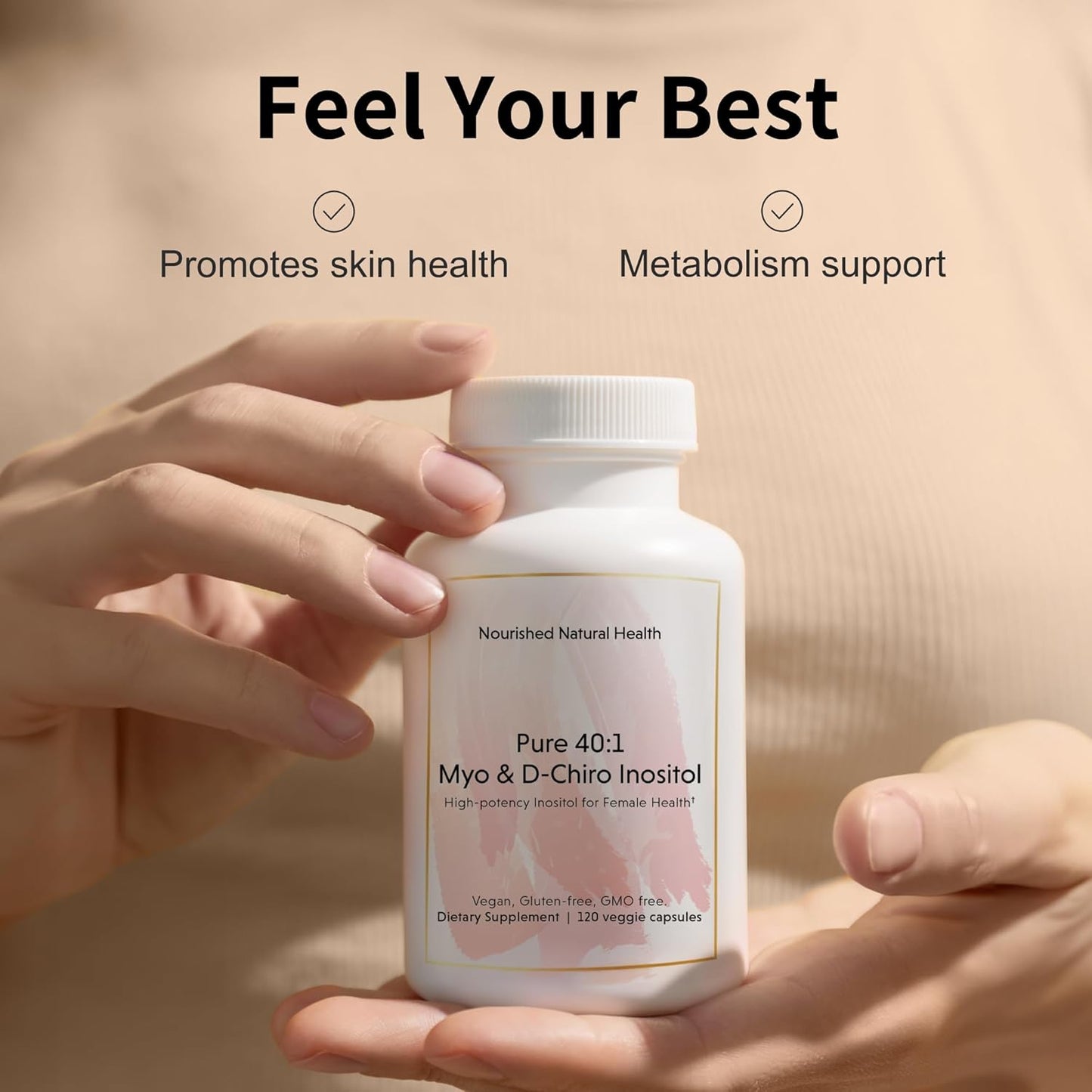 Nourished 40:1 Myo & D-Chiro Pure Inositol Supplement for Women - 360 Capsules for Fertility and Skin Health