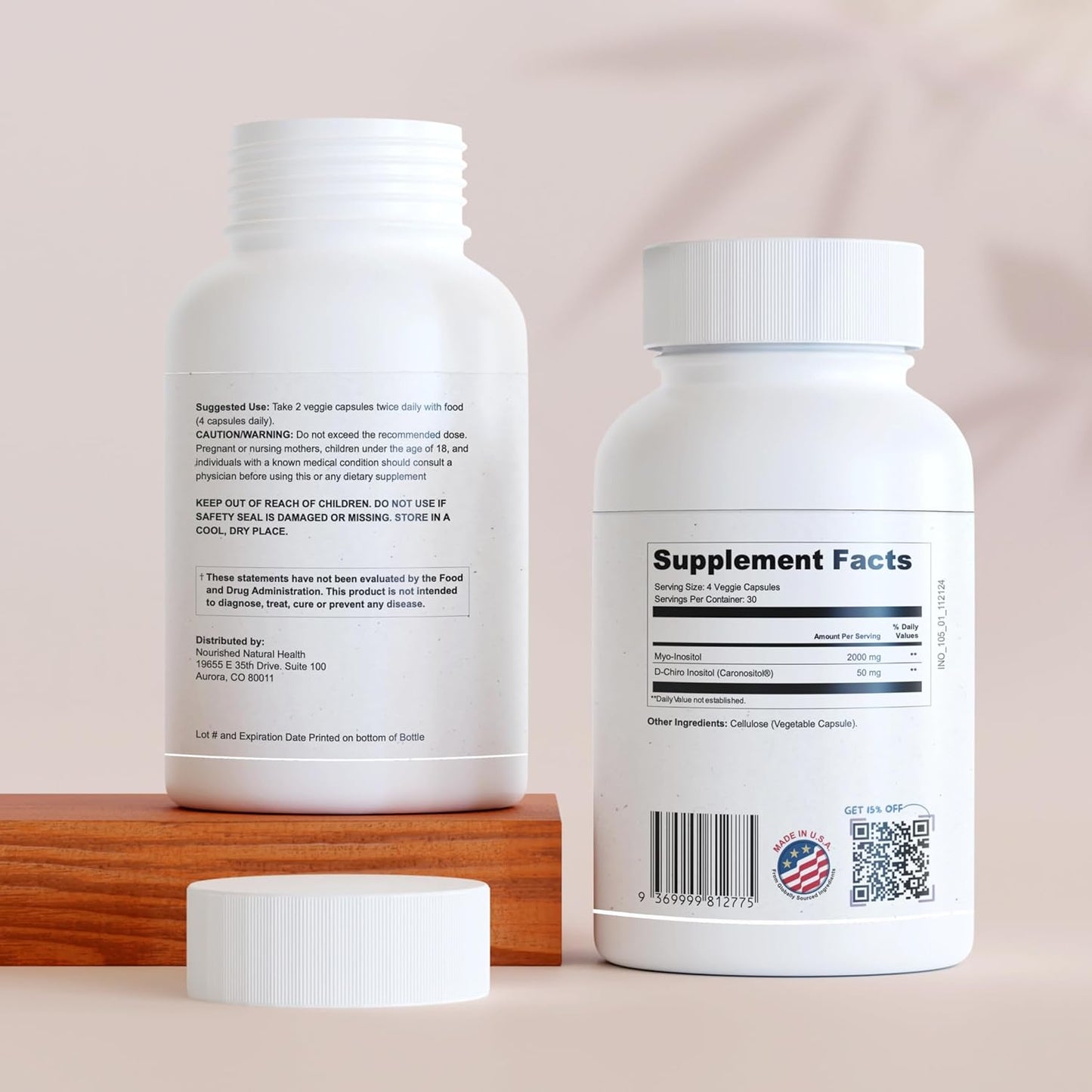Nourished 40:1 Myo & D-Chiro Pure Inositol Supplement for Women - 360 Capsules for Fertility and Skin Health