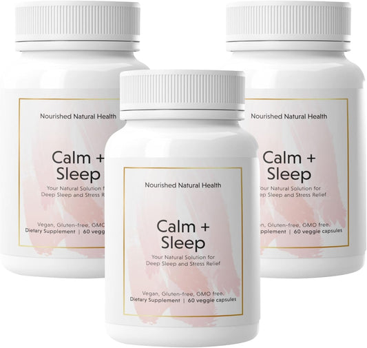 Nourished Naturals Calm and Sleep Capsules with Ashwagandha and Chamomile - 180 Capsules for Deep Sleep and Stress Relief