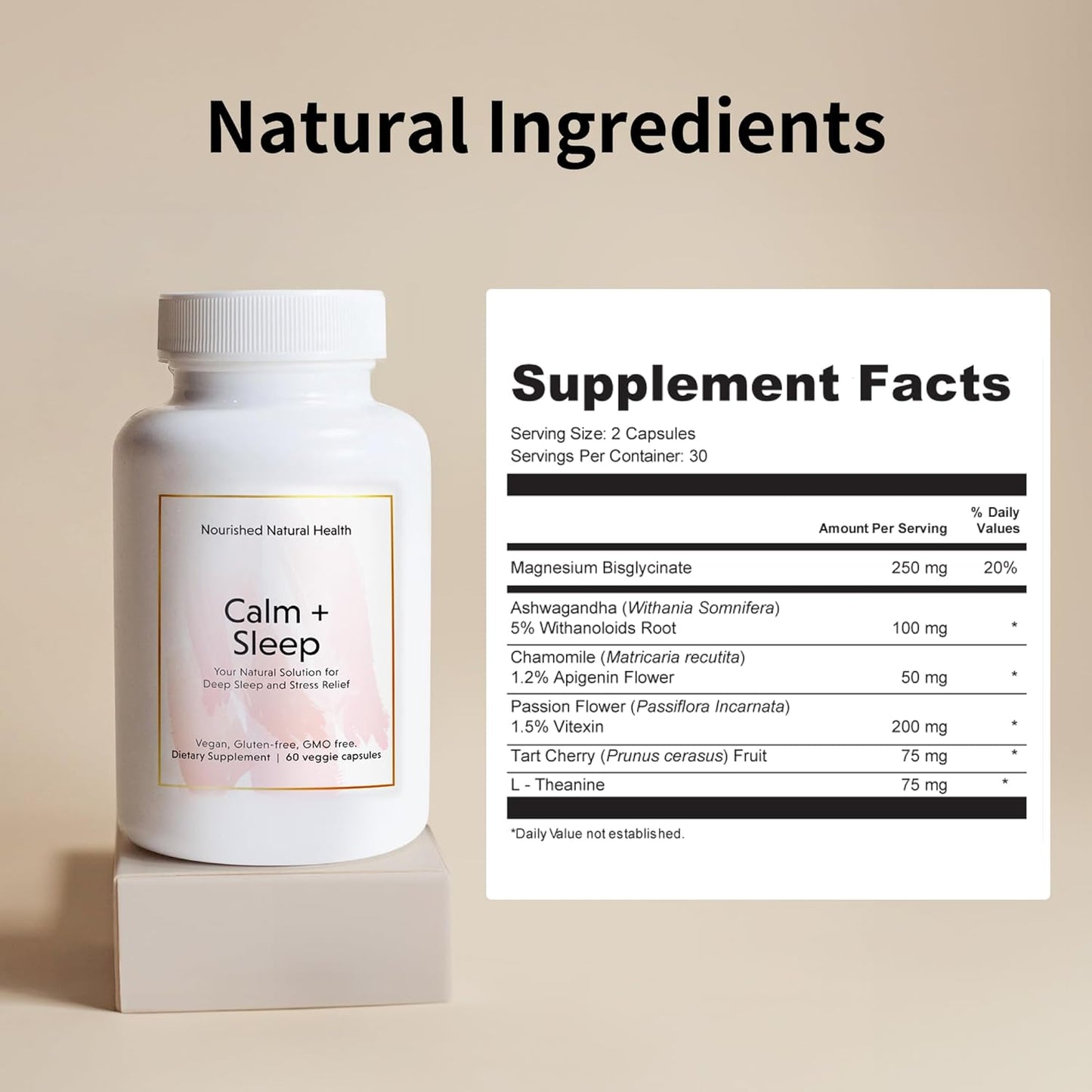 Nourished Naturals Calm and Sleep Capsules with Ashwagandha and Chamomile - 180 Capsules for Deep Sleep and Stress Relief