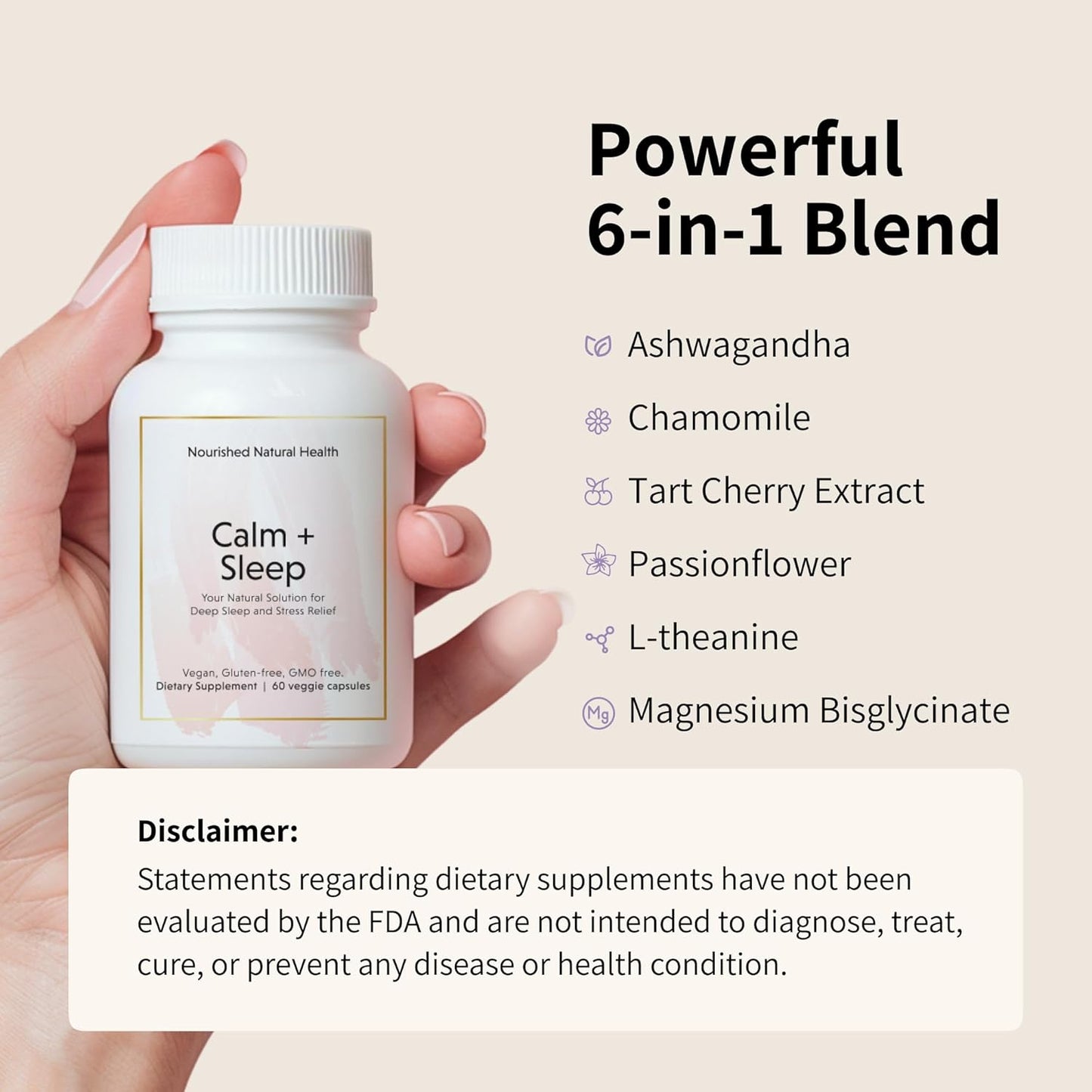 Nourished Naturals Calm and Sleep Capsules with Ashwagandha and Chamomile - 180 Capsules for Deep Sleep and Stress Relief