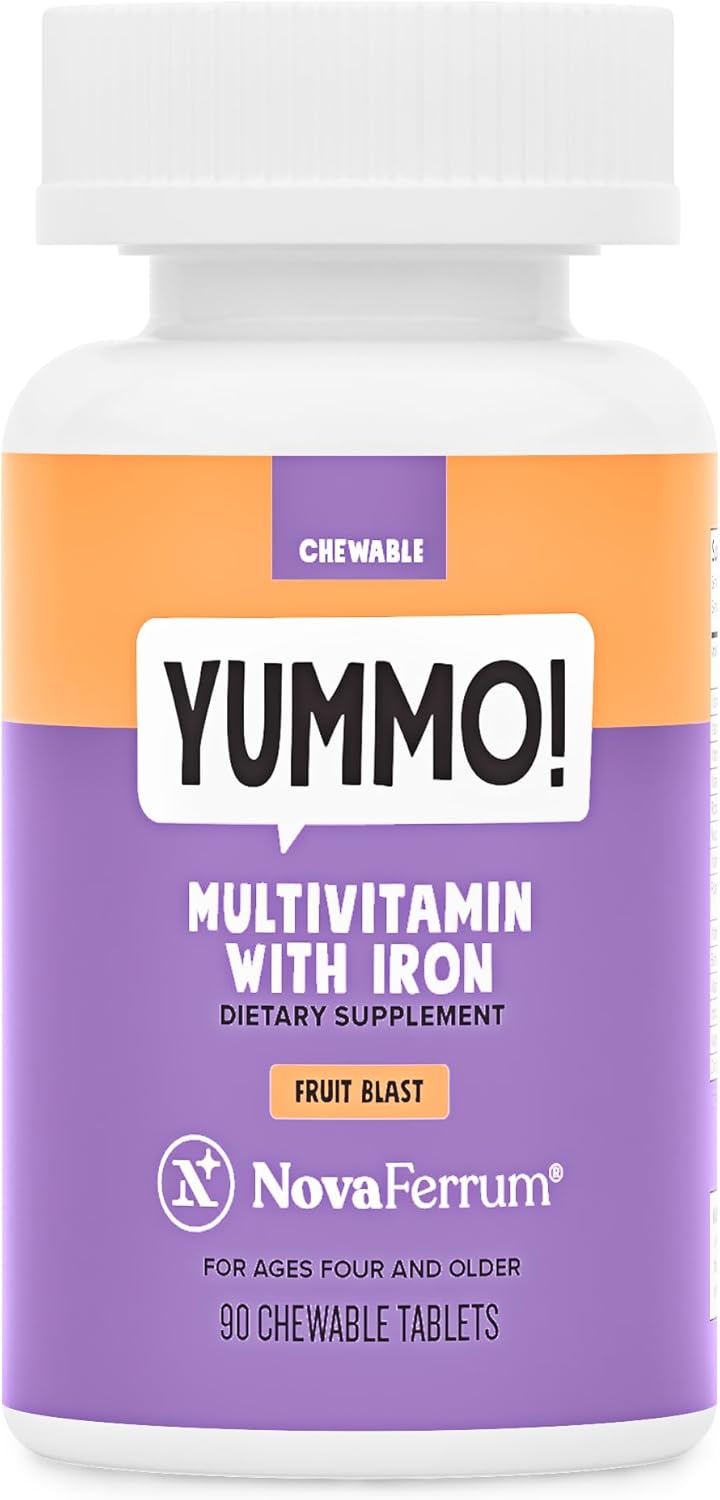 NovaFerrum Yummo Kids Chewable Multivitamin with Iron - 18mg Iron - Sugar Free - 90 Servings - Fruit Flavor - Immune Support