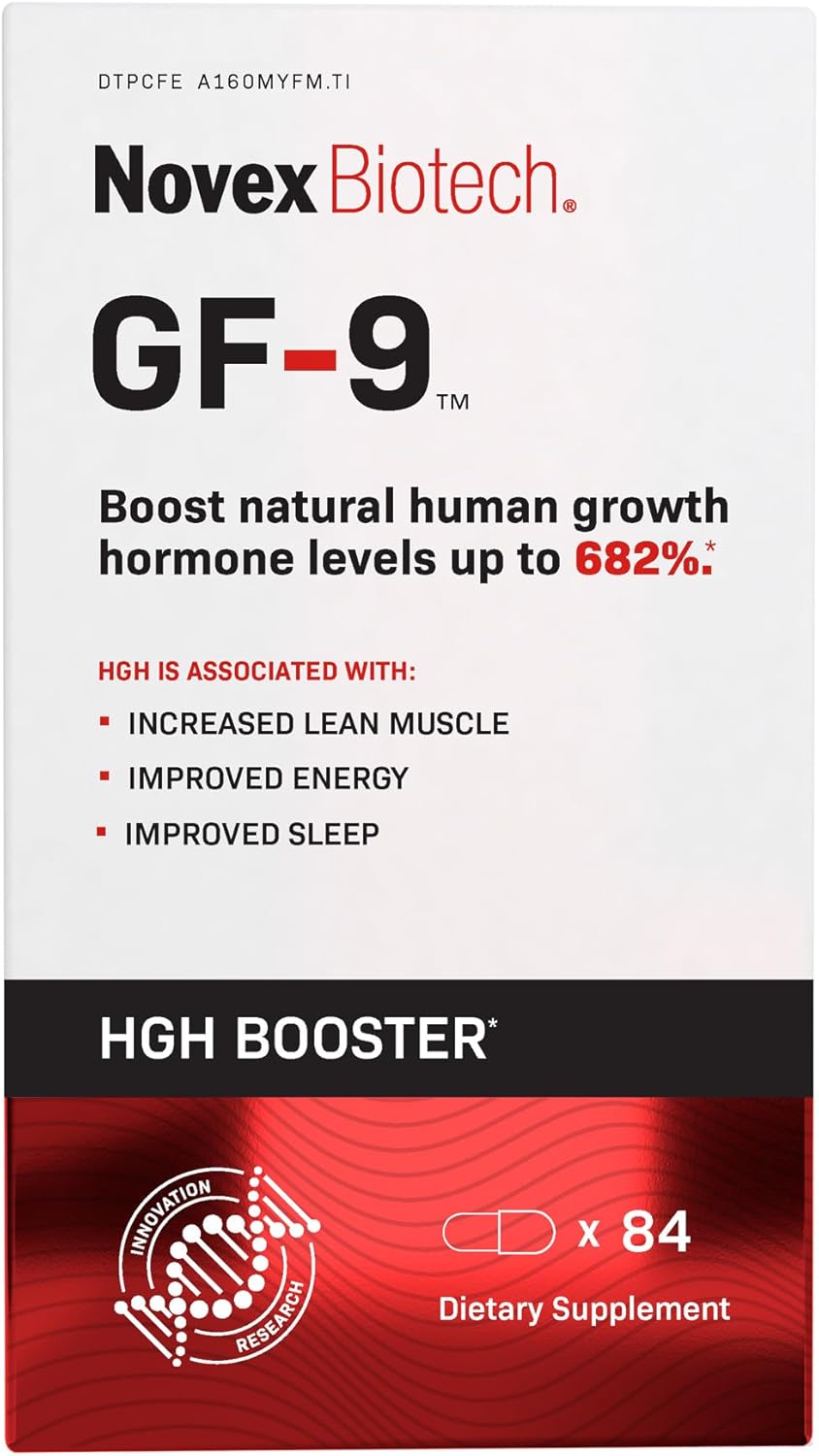 Novex Biotech GF-9: HGH Boosting Supplement for Men - Energy, Endurance, Sleep Support - 84 Ct