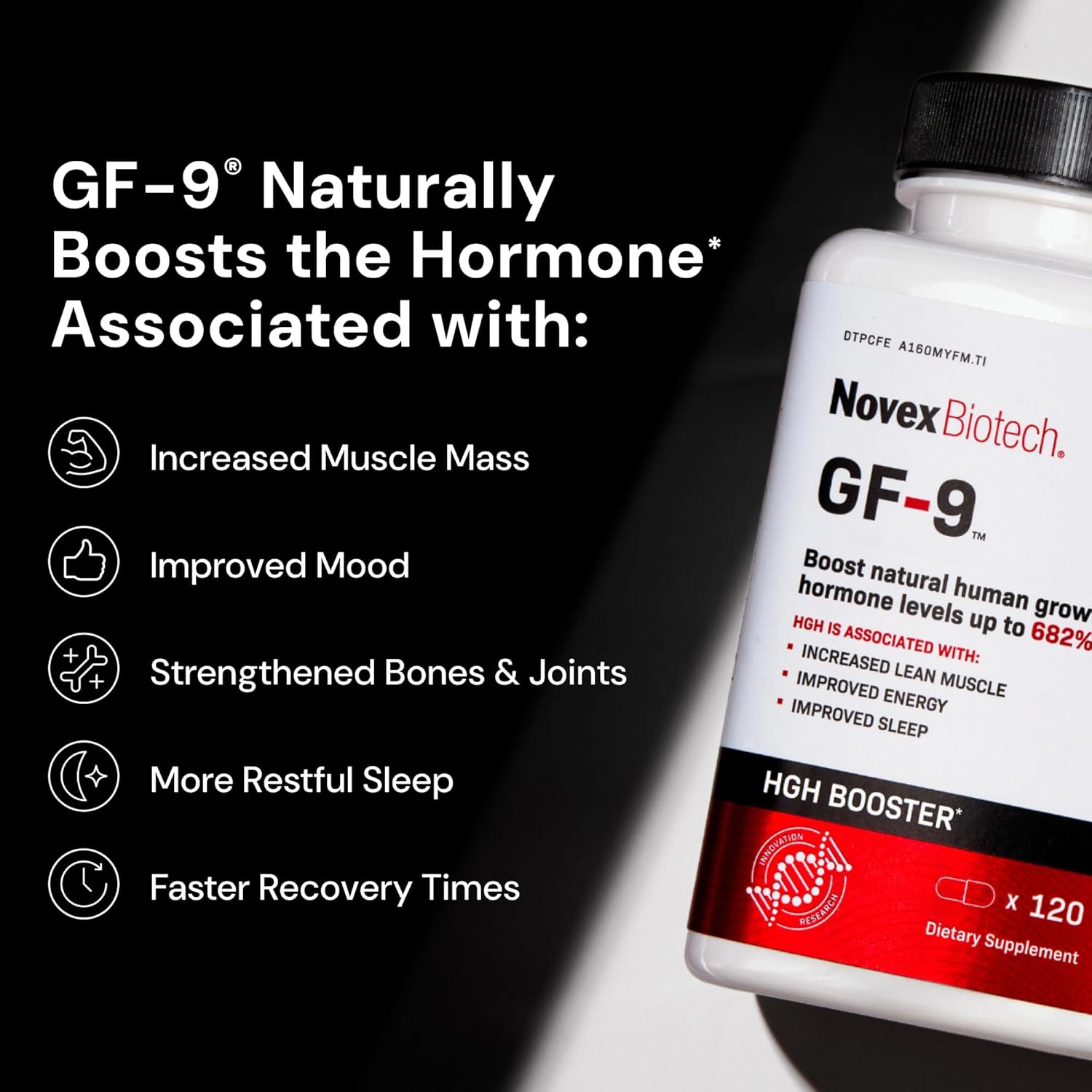 Novex Biotech GF-9: HGH Boosting Supplement for Men - Energy, Endurance, Sleep Support - 84 Ct