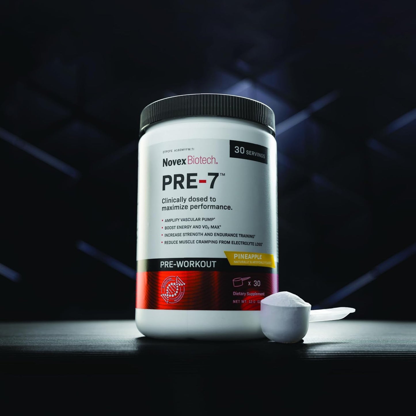 Novex Biotech PRE-7 Pre-Workout Pineapple Flavor - High Caffeine Super Supplement for Vascular Pump - Electrolyte Replenishment - 30 Servings
