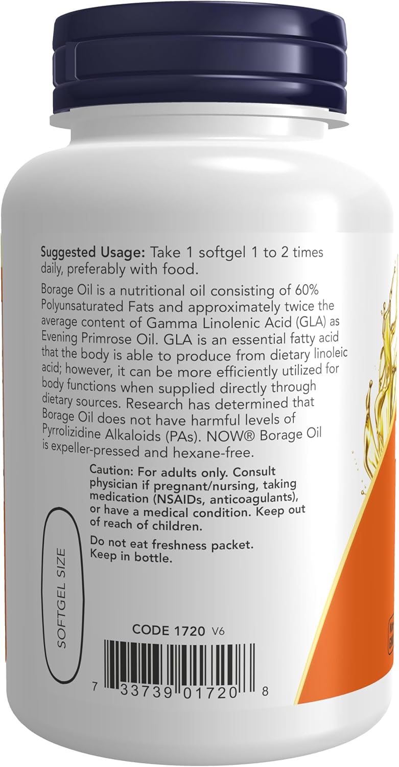 NOW Borage Oil Softgels - 1000mg, 60 Count, Pack of 2