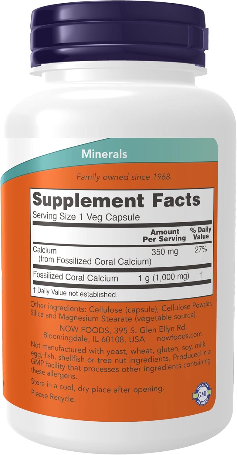 NOW Coral Calcium 1000mg Supplement - 200 Capsules Pack - Vegan-Friendly Formula