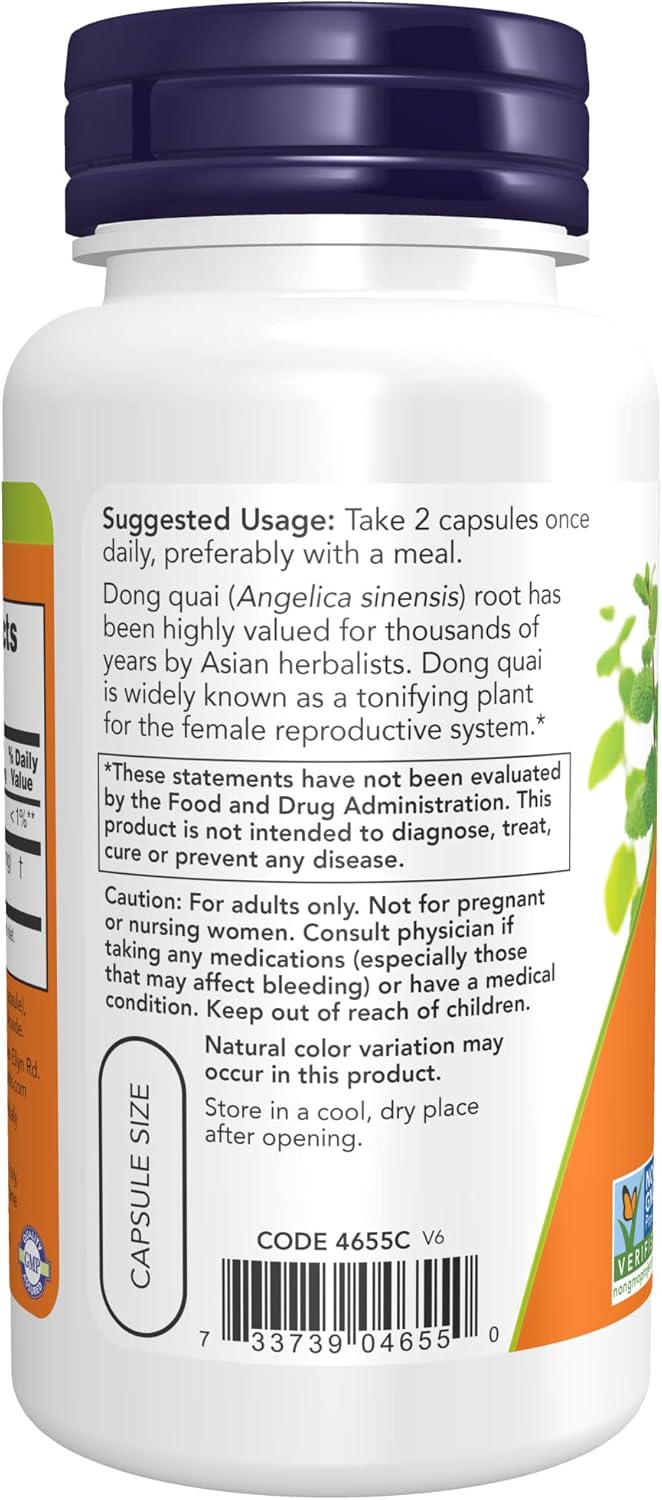 NOW Dong Quai 520mg Veg Capsules - Female Support Supplement (200 Capsules)