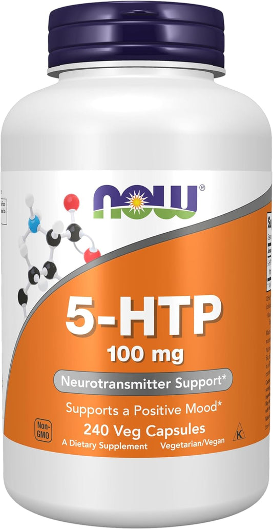 NOW Foods 5-HTP 100 mg Supplement for Neurotransmitter Support - 240 Veg Capsules