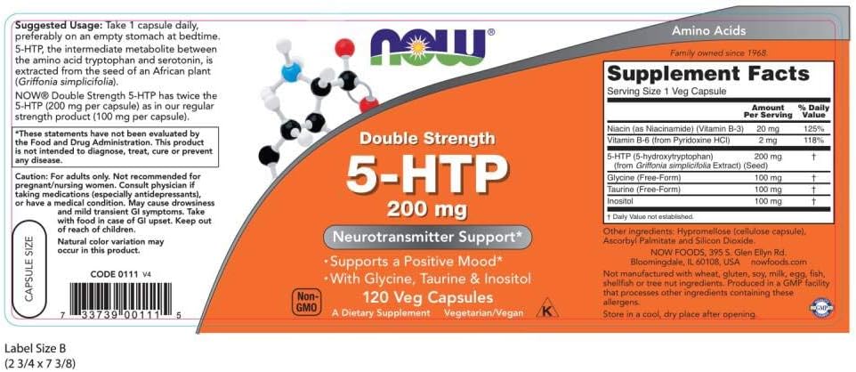 Now Foods 5-HTP 200 mg - 120 Vegetarian Capsules for Mood Support and Relaxation