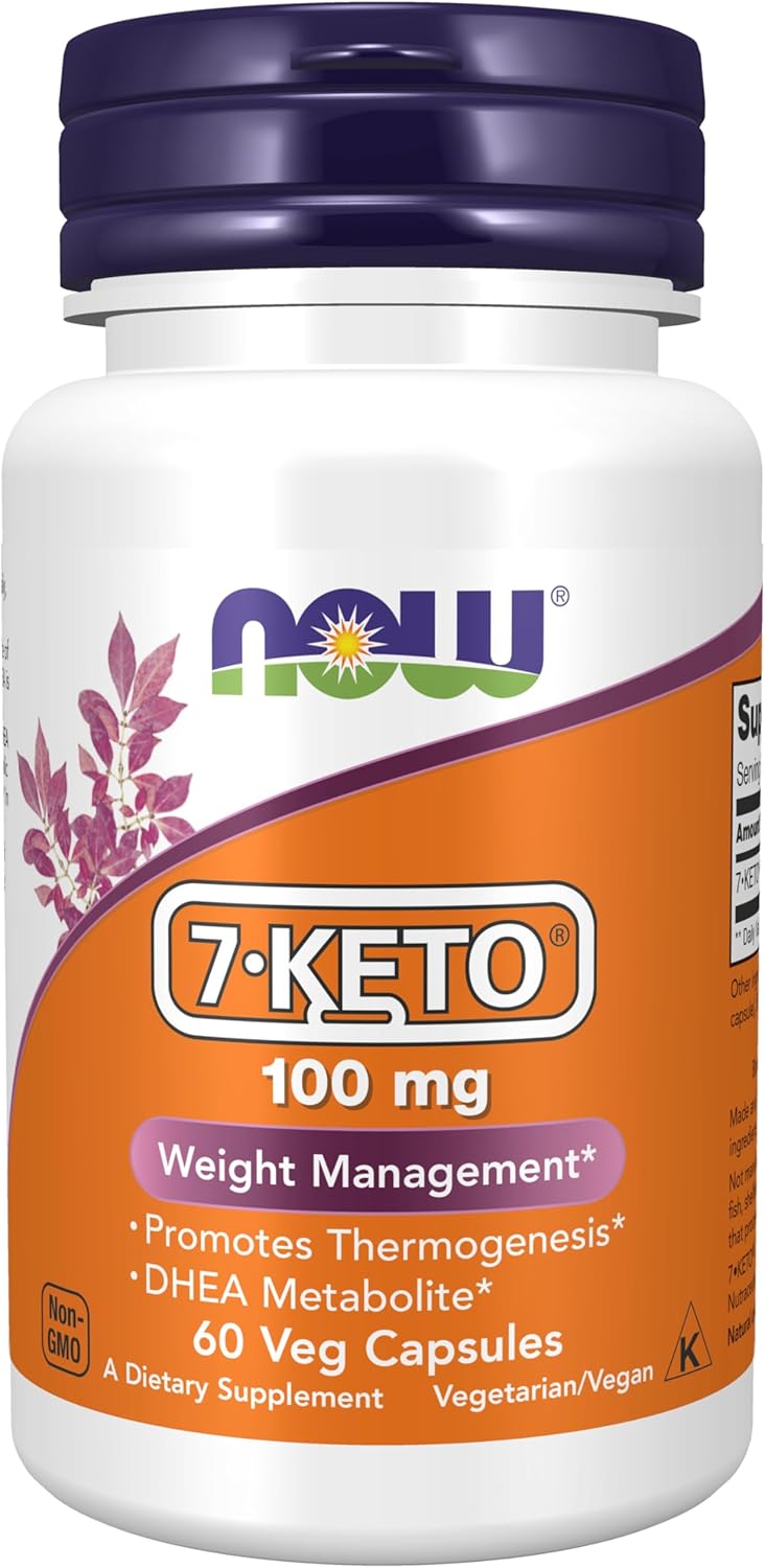 NOW Foods 7-Keto 100mg DHEA Acetate-7-one Capsules for Weight Management - 60 Count