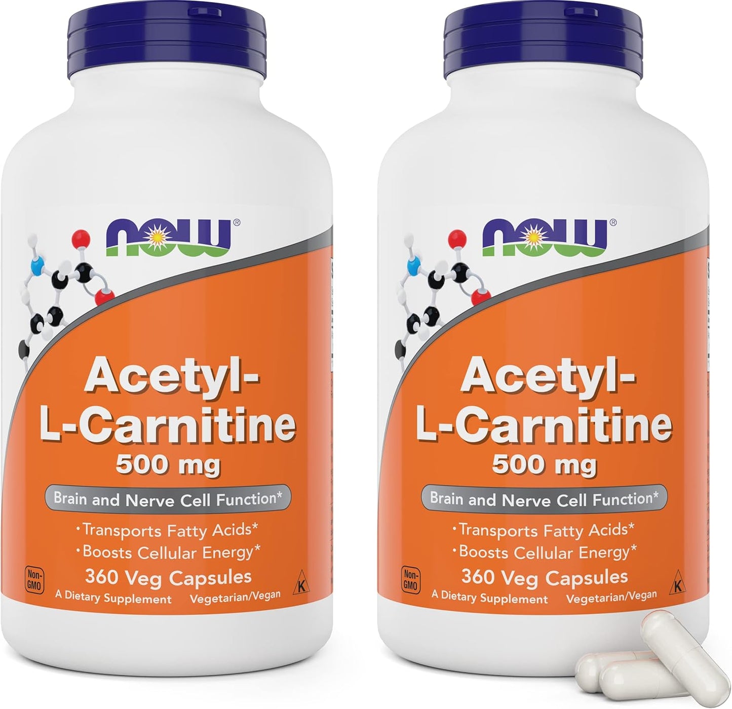 NOW Foods Acetyl L-Carnitine 500mg - 720 Veg Capsules, Non-GMO ACL 500mg Supplement for Men and Women