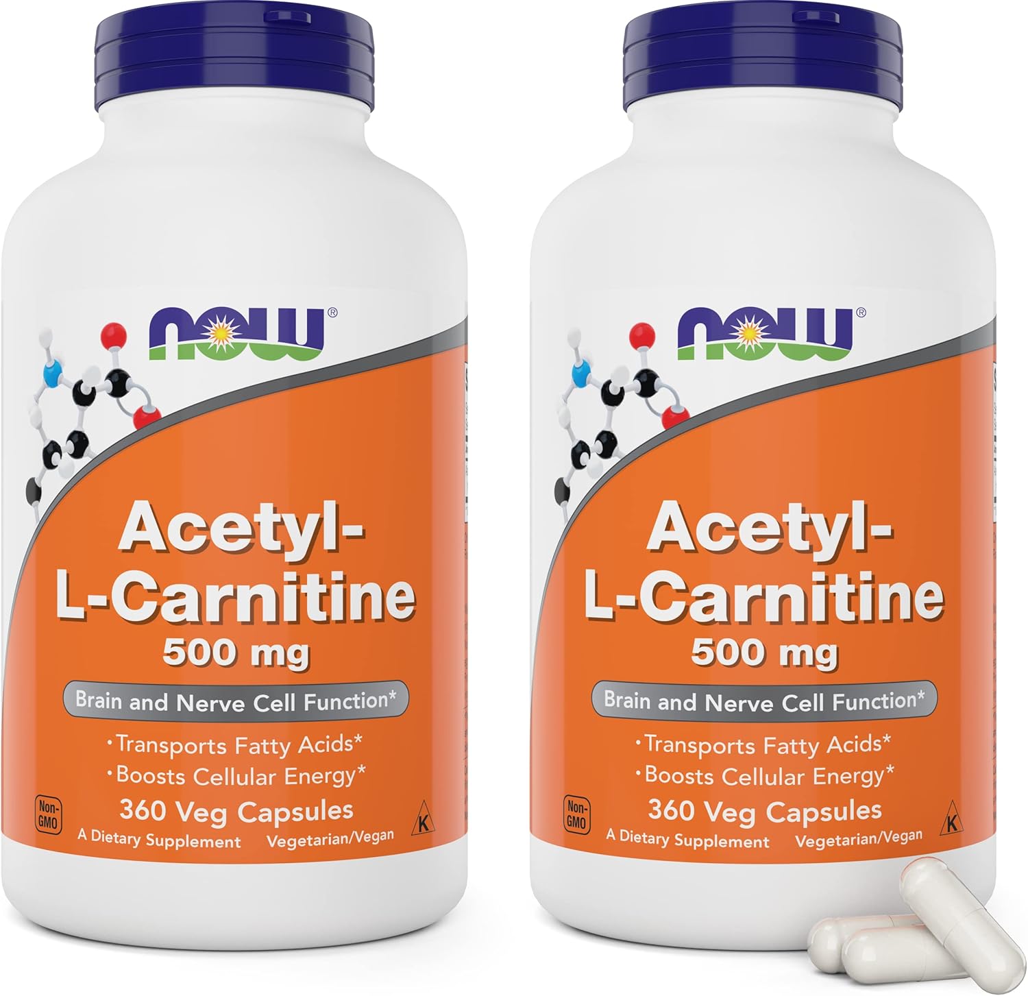 NOW Foods Acetyl L-Carnitine 500mg - 720 Veg Capsules, Non-GMO ACL 500mg Supplement for Men and Women