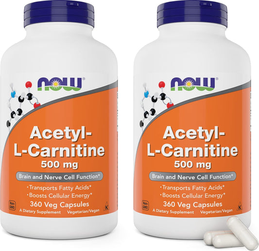 NOW Foods Acetyl L-Carnitine 500mg - 720 Veg Capsules, Non-GMO ACL 500mg Supplement for Men and Women