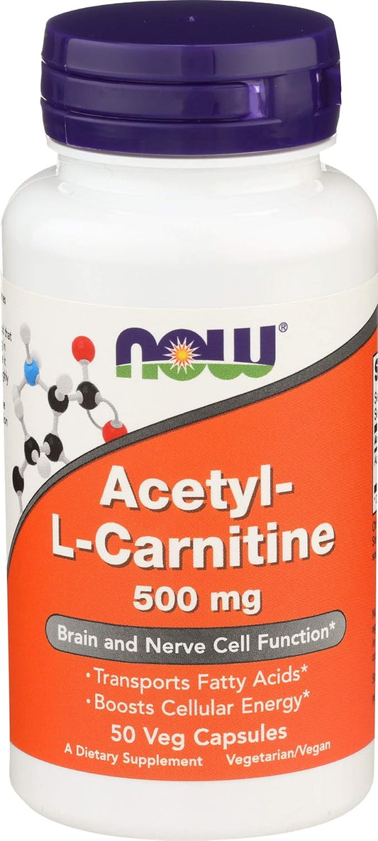 NOW FOODS Acetyl L-Carnitine 500mg Capsules, 50 Count Bottle