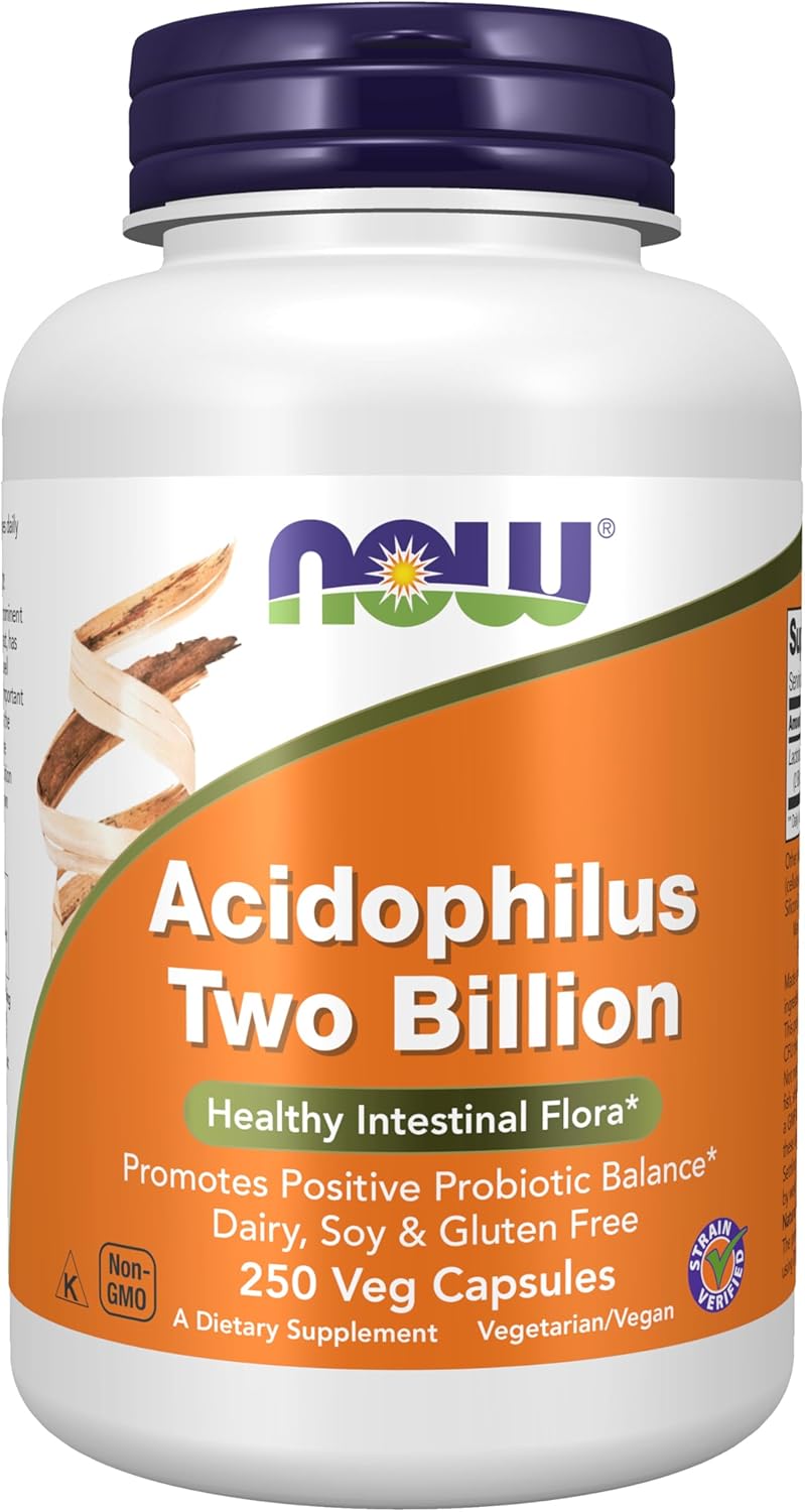 NOW Foods Acidophilus Supplements - Two Billion CFU, Strain Verified, Promotes Healthy Intestinal Flora, 250 Veg Caps