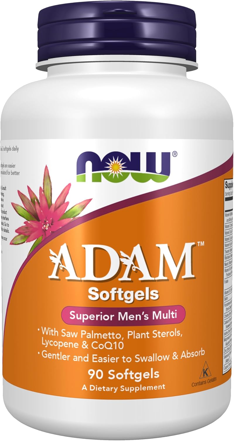 NOW Foods ADAM Men's Multivitamin with Saw Palmetto, Plant Sterols, Lycopene & CoQ10 - 90 Softgels for Men's Health