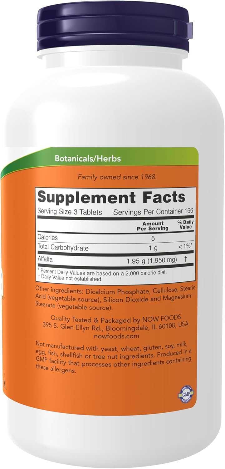 NOW Foods Alfalfa 650mg Tablets - Vitamin K Source, Green Superfoods Supplement