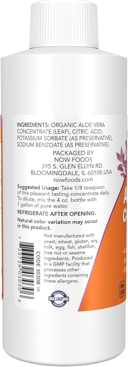NOW Foods Aloe Vera Concentrate Supplement - 4-Ounce with 40:1 Concentration of Active Polysaccharides