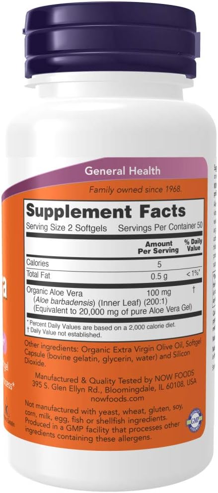 Now Foods Aloe Vera Softgels, 200 Count (2 Pack) - Natural Digestive Support Supplement