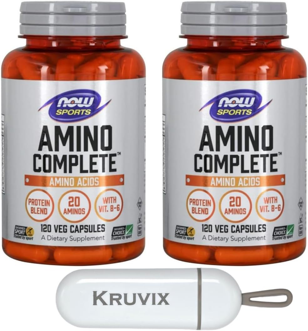NOW Foods Amino Complete™ Protein Blend with 21 Aminos and B-6 - 240 Veg Capsules + Pill Organizer