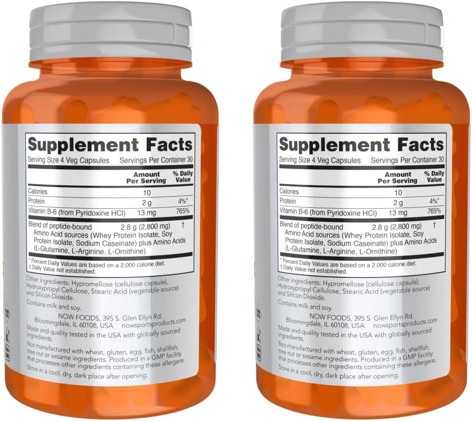 NOW Foods Amino Complete™ Protein Blend with 21 Aminos and B-6 - 240 Veg Capsules + Pill Organizer