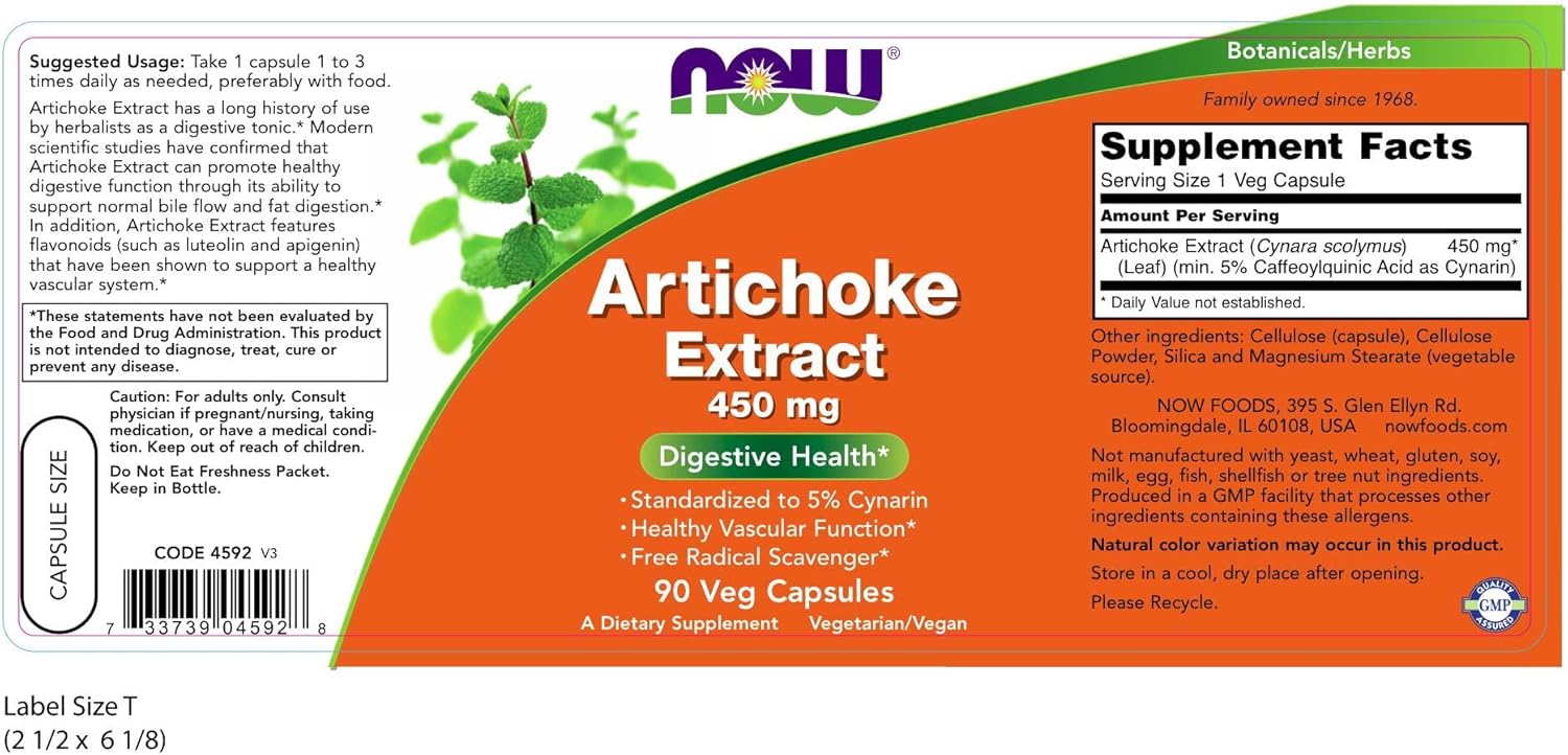 Now Foods Artichoke Extract Capsules, 450mg - 90 Vegetarian Capsules