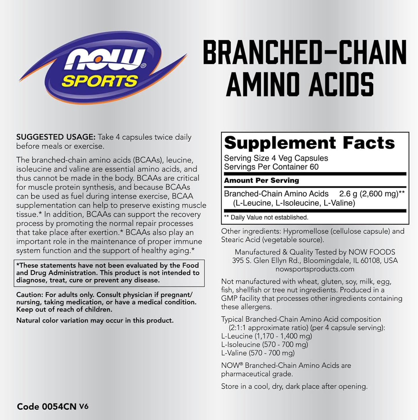 Now Foods BCAA 240 Capsules - 4 Pack, Amino Acids Supplement