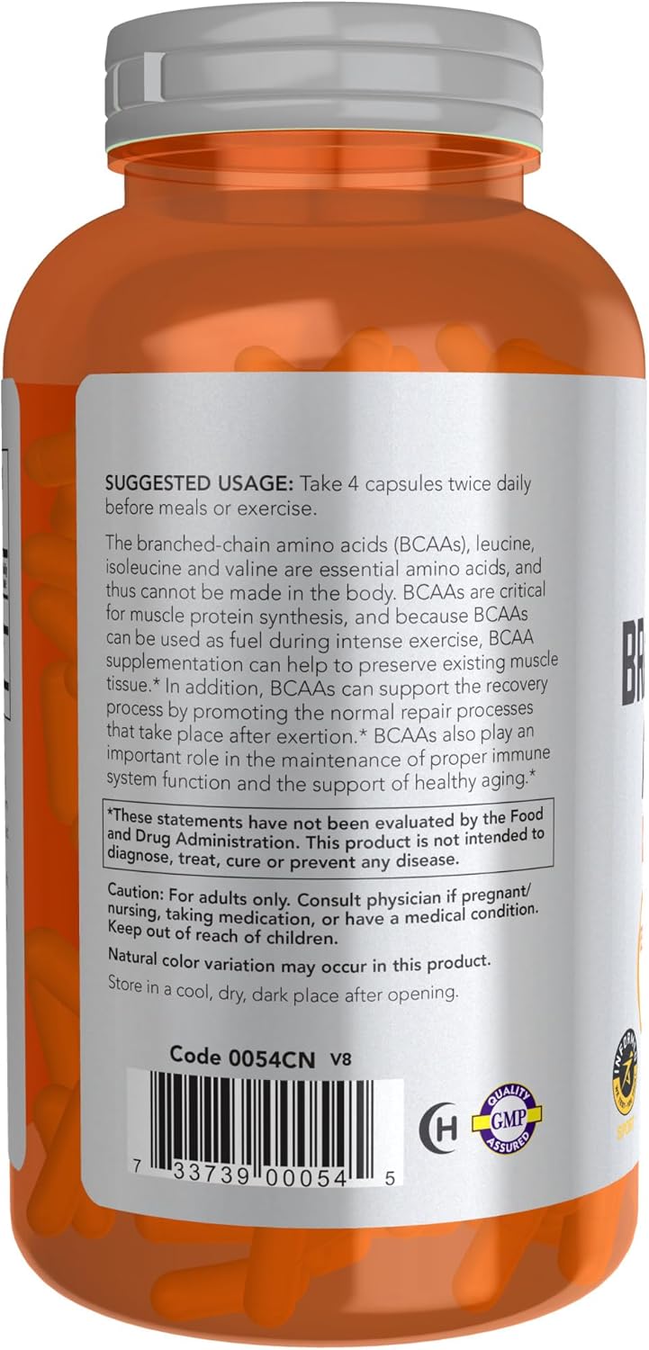 NOW Foods BCAA Capsules - 240 Count Veg Capsules with Leucine, Isoleucine, and Valine
