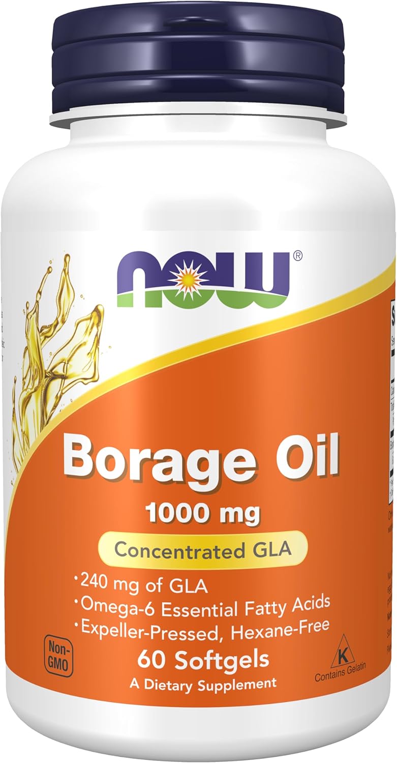 NOW Foods Borage Oil Supplement 1000mg with 240mg GLA, 60 Softgels - Essential Fatty Acids Omega 6 Support