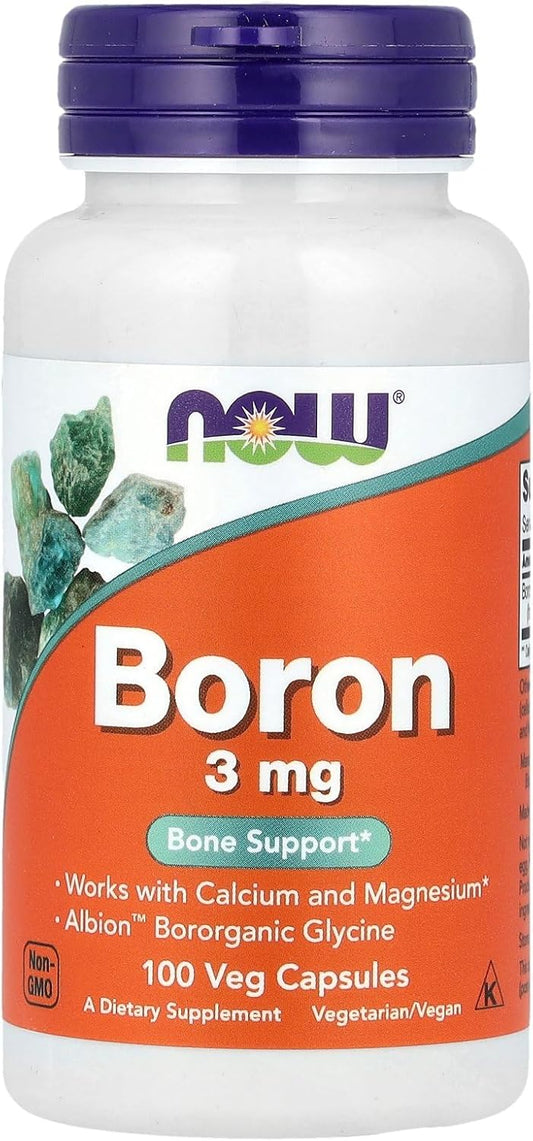 Now Foods Boron Supplement - 3mg, 100 Capsules for Bone Health and Hormone Support