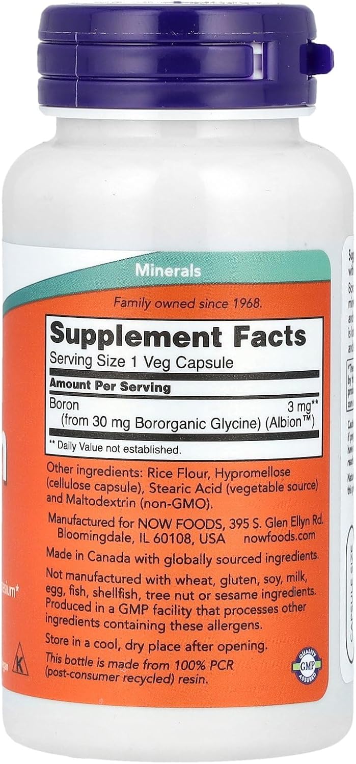 Now Foods Boron Supplement - 3mg, 100 Capsules for Bone Health and Hormone Support