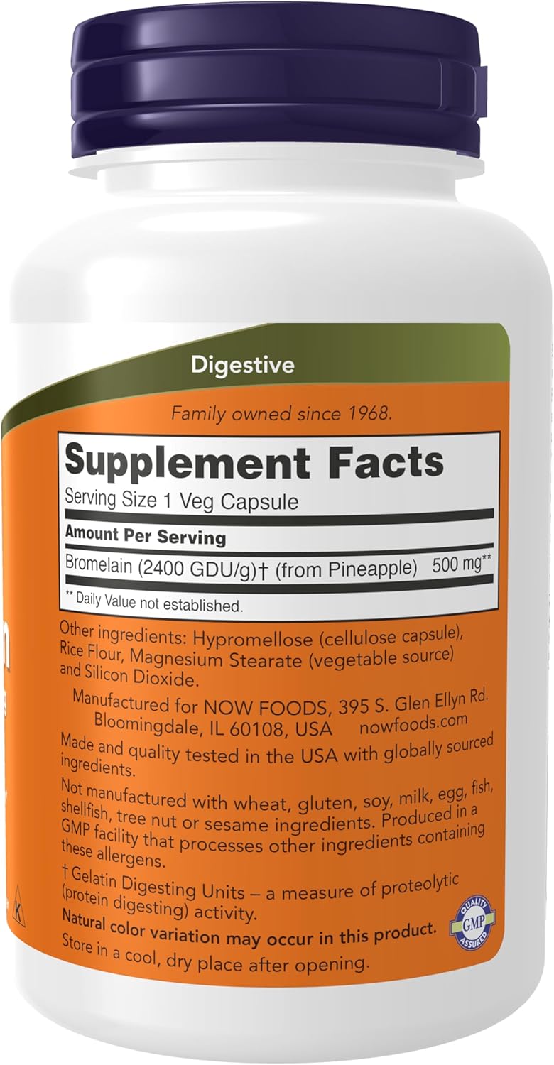 NOW Foods Bromelain 500mg - Natural Proteolytic Enzyme Supplement, 120 Veg Capsules