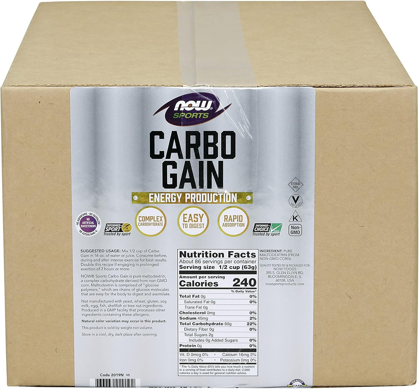 NOW Foods Carbo Gain Powder (Maltodextrin) for Rapid Energy Production - 12-Pound Size