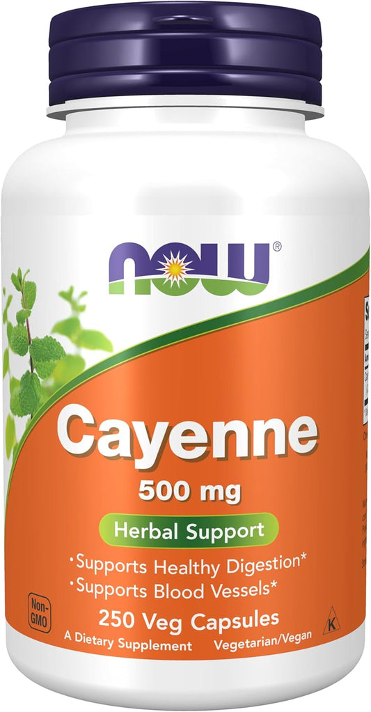 NOW Foods Cayenne (Capsicum annuum) 500 mg Herbal Digestive Health Support Supplement - 250 Veg Capsules