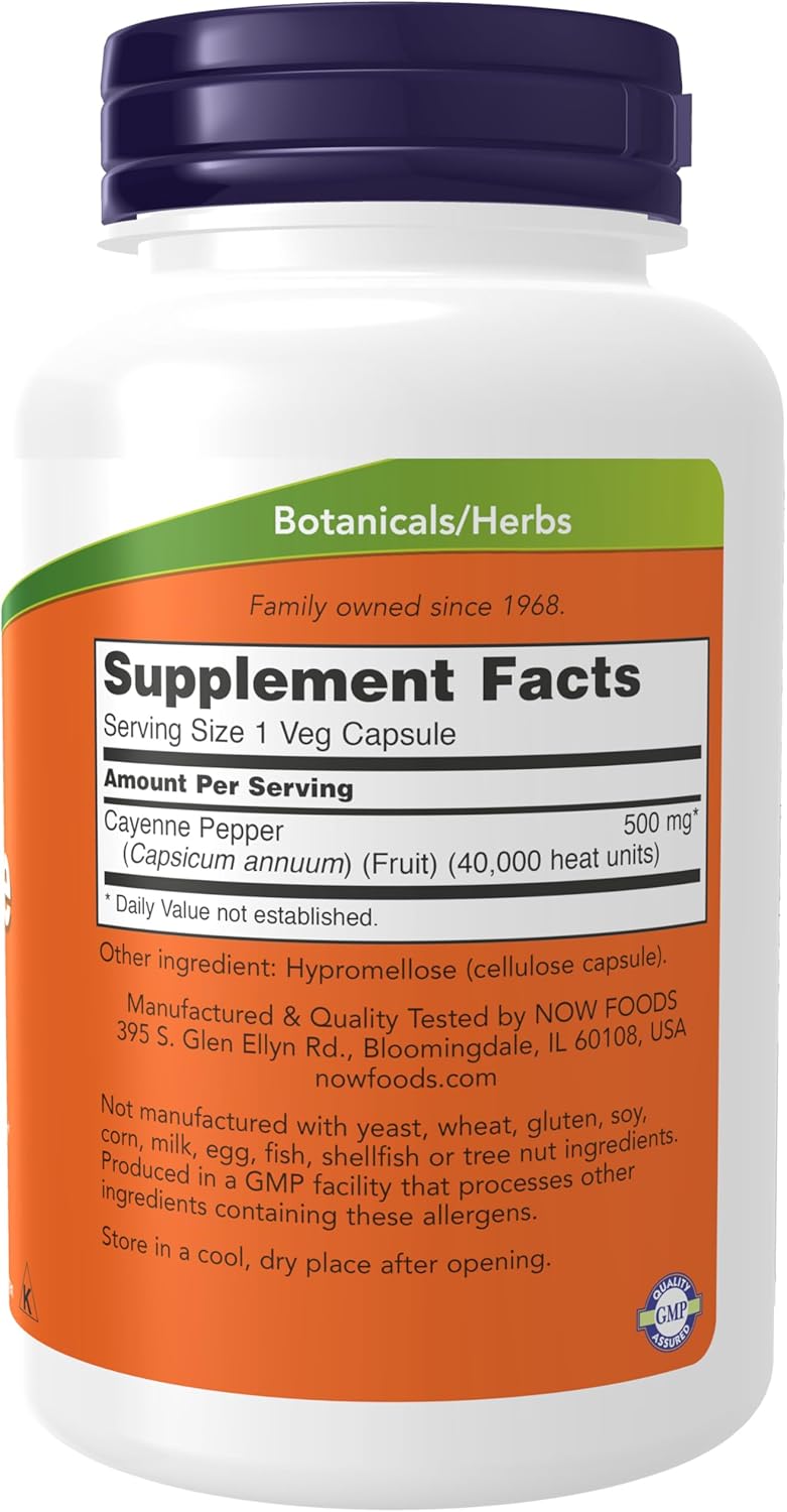 NOW Foods Cayenne (Capsicum annuum) 500 mg Herbal Digestive Health Support Supplement - 250 Veg Capsules