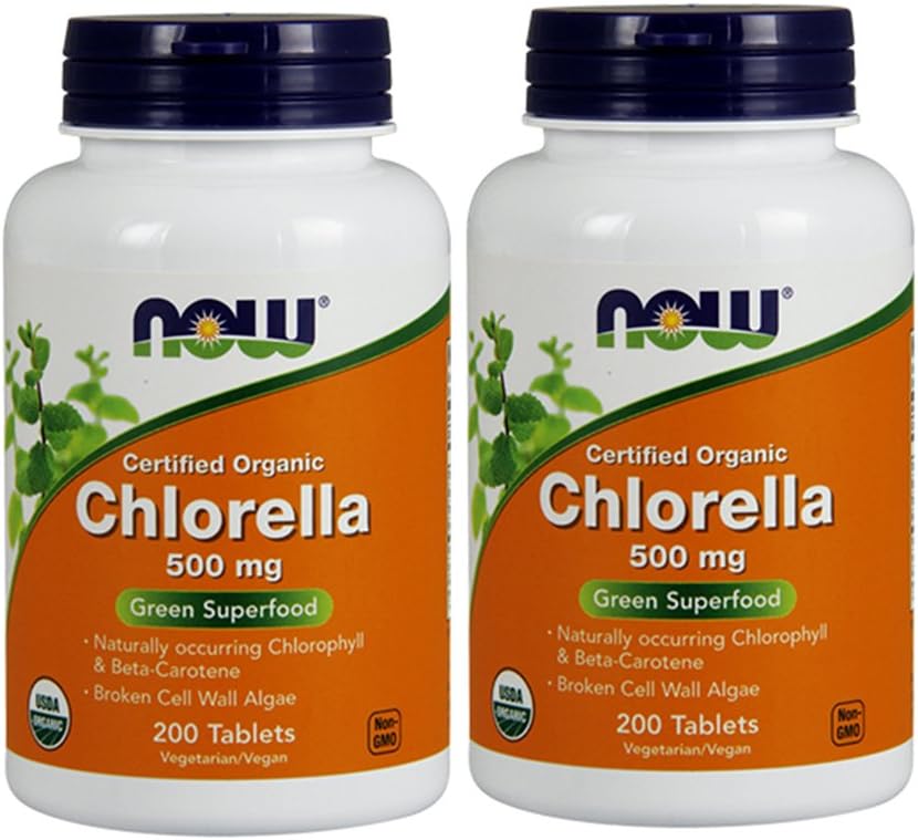 Now Foods Chlorella 500 mg Tablets - 400 Count (2 Pack) - Natural Detox & Immune Support Supplement