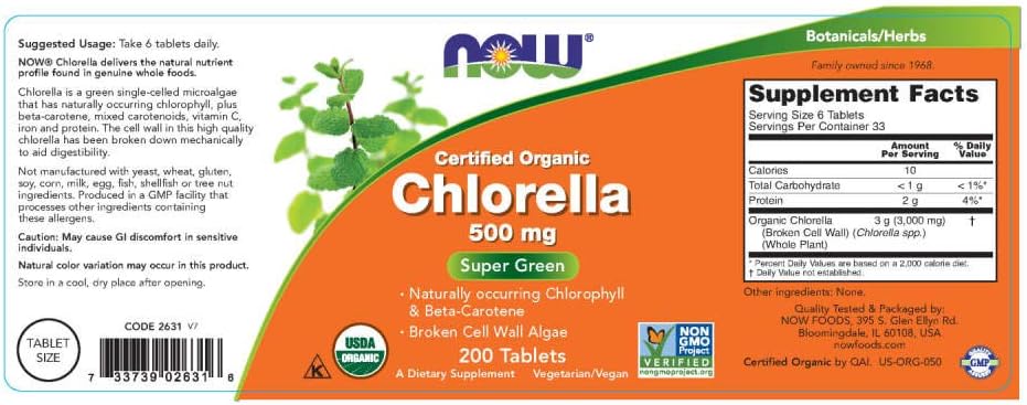 Now Foods Chlorella 500 mg Tablets - 400 Count (2 Pack) - Natural Detox & Immune Support Supplement